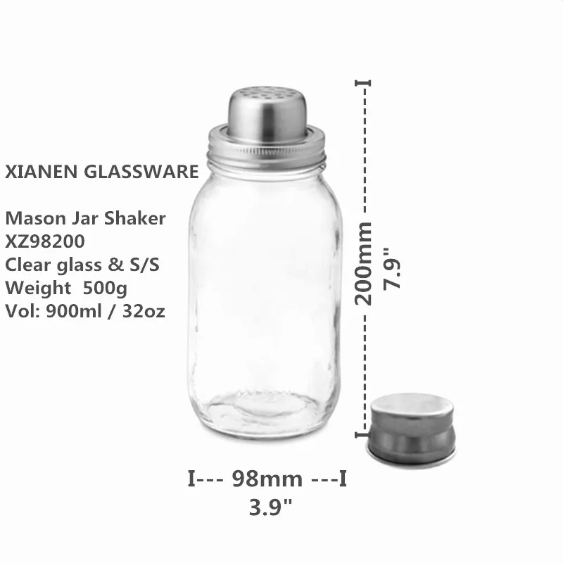 Unique Cheap Mason Jar Transparent Glass cocktail shaker wholesale