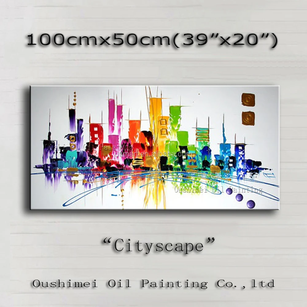 New Craft Pictures Handmade City Building Wall Painting for Home Decor Canvas Abstract City Landscape Oil Painting on Canvas Art