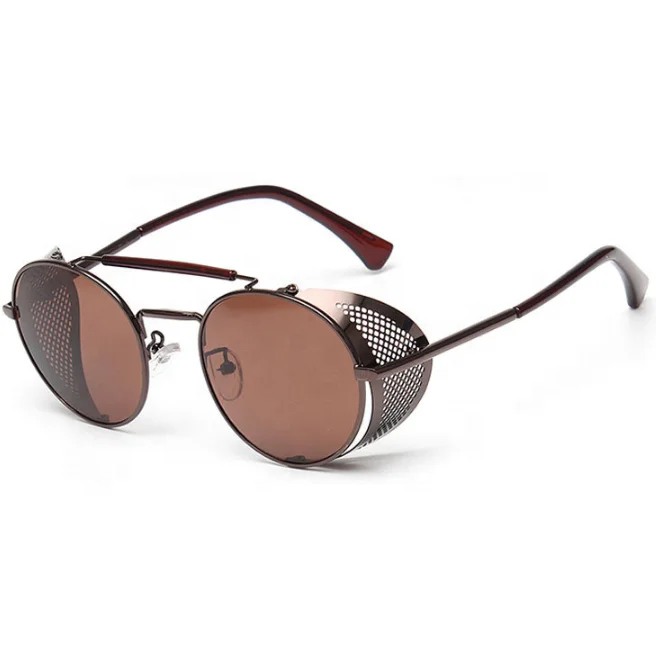 Sun side shield mens steam punk sunglass men retro round lens eyewear