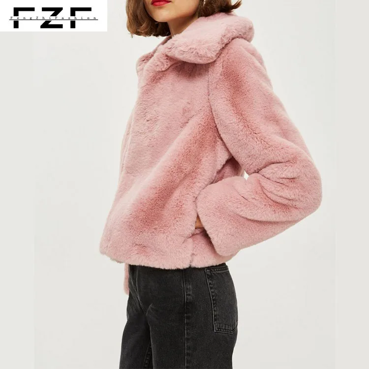 Rabbit Short Pink Faux Fur Coat