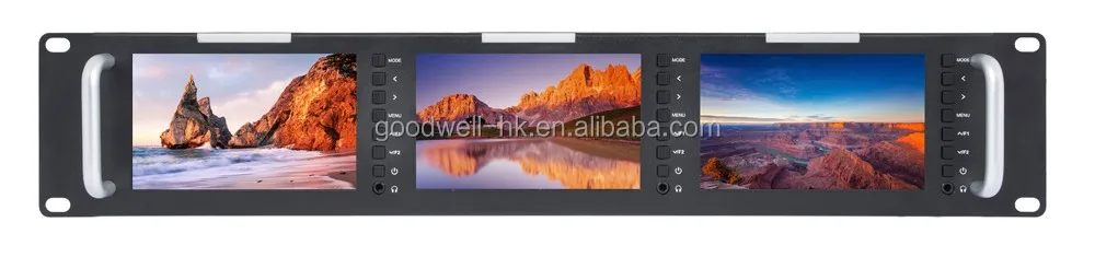 Rack Mount Triple 2RU 800x 480 5 Camera Video Monitor built in HD-SDI 3G/HD/SDI Inputs and Tally System