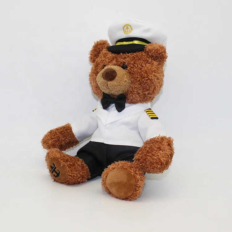 OEM plush Captain bear promotional gift Brown Pilot teddy bear stuffed toy with clothes