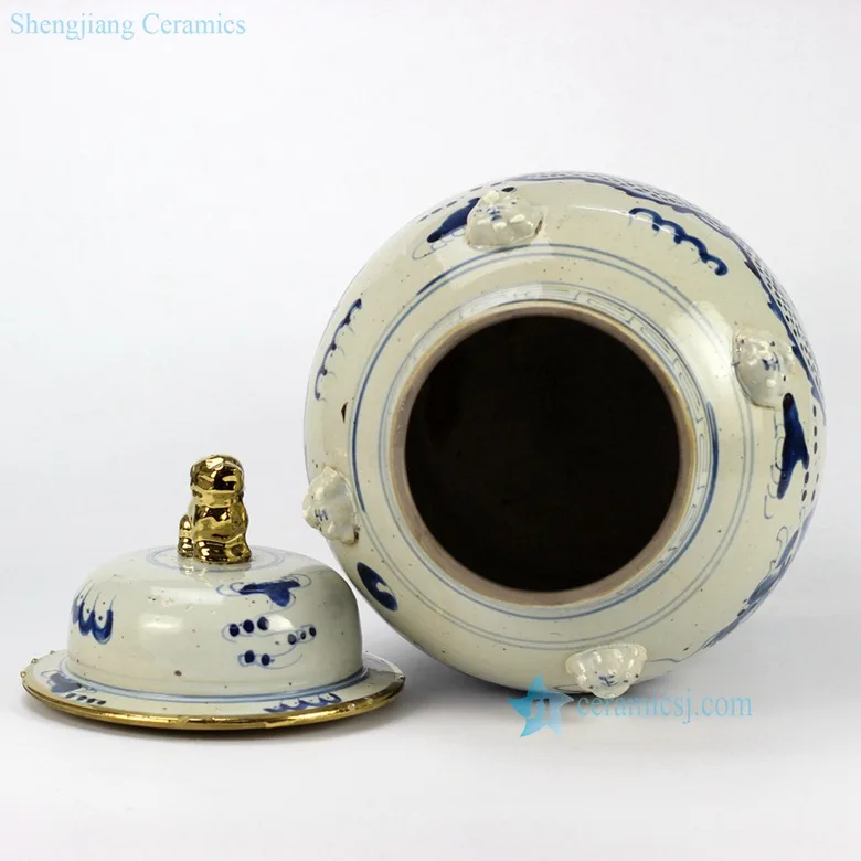 RZEY12-E Hand painted golden line sea cloud dragon porcelain jar