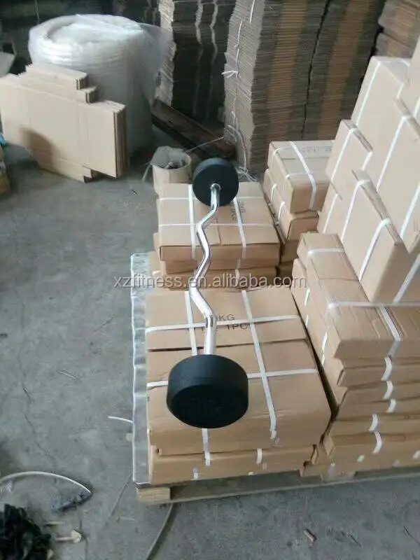 Gym Exercise Equipment Weight Lifting Fixed Curl Rubber Barbell/Straight Rubber Barbell