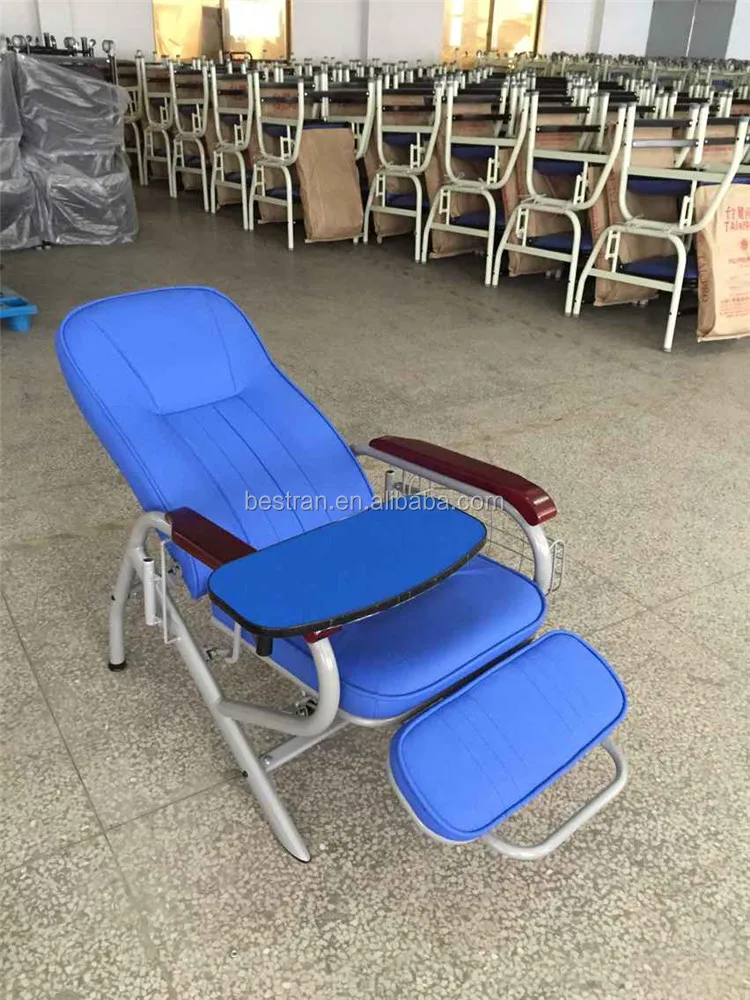 BT-TN005 hospital manual adjustable 3 section transfusion chair infusion chair IV pole dinning board armrest price