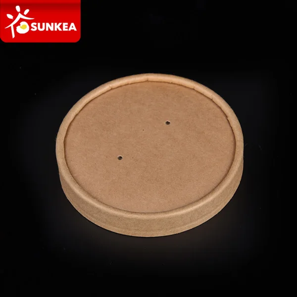 Biodegradable Disposable Kraft Paper Brown Hot Soup Bucket with Lid
