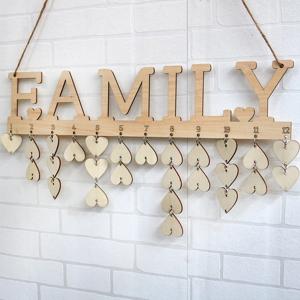 FAMILY Birthdays and Anniversaries Board Birthday Reminder Hanging DIY Wooden Calendar Plaque Home Wall Decoration