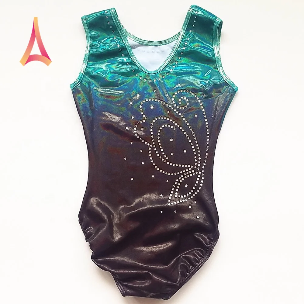 Butterfly rhinestone-embellished Shiny ombre Girls Leotards Gymnastics Apparel