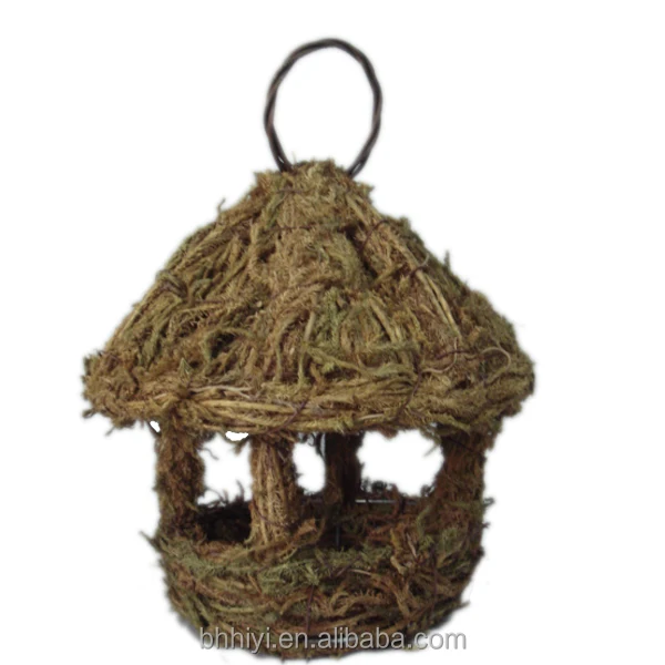 
Roosting Pocket Bird House Woven Bark and Moss Wild Bird Nest Bird Feeder 