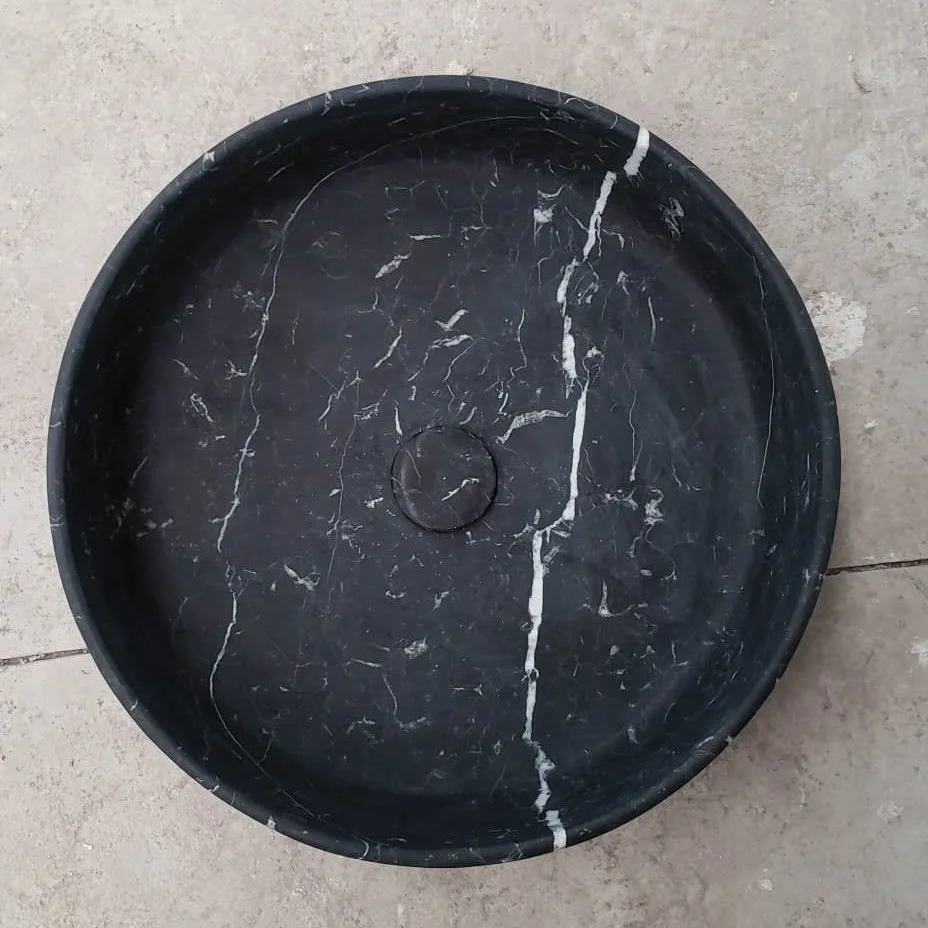 Home Decoration  Chinese Black Gold Flower Stone Pedestal Sink for Sale