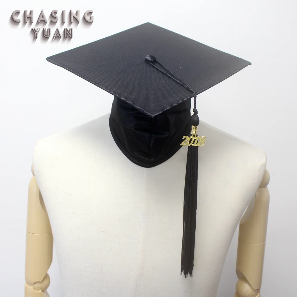 College Shiny Black Graduation Cap Tassel & Year Tag