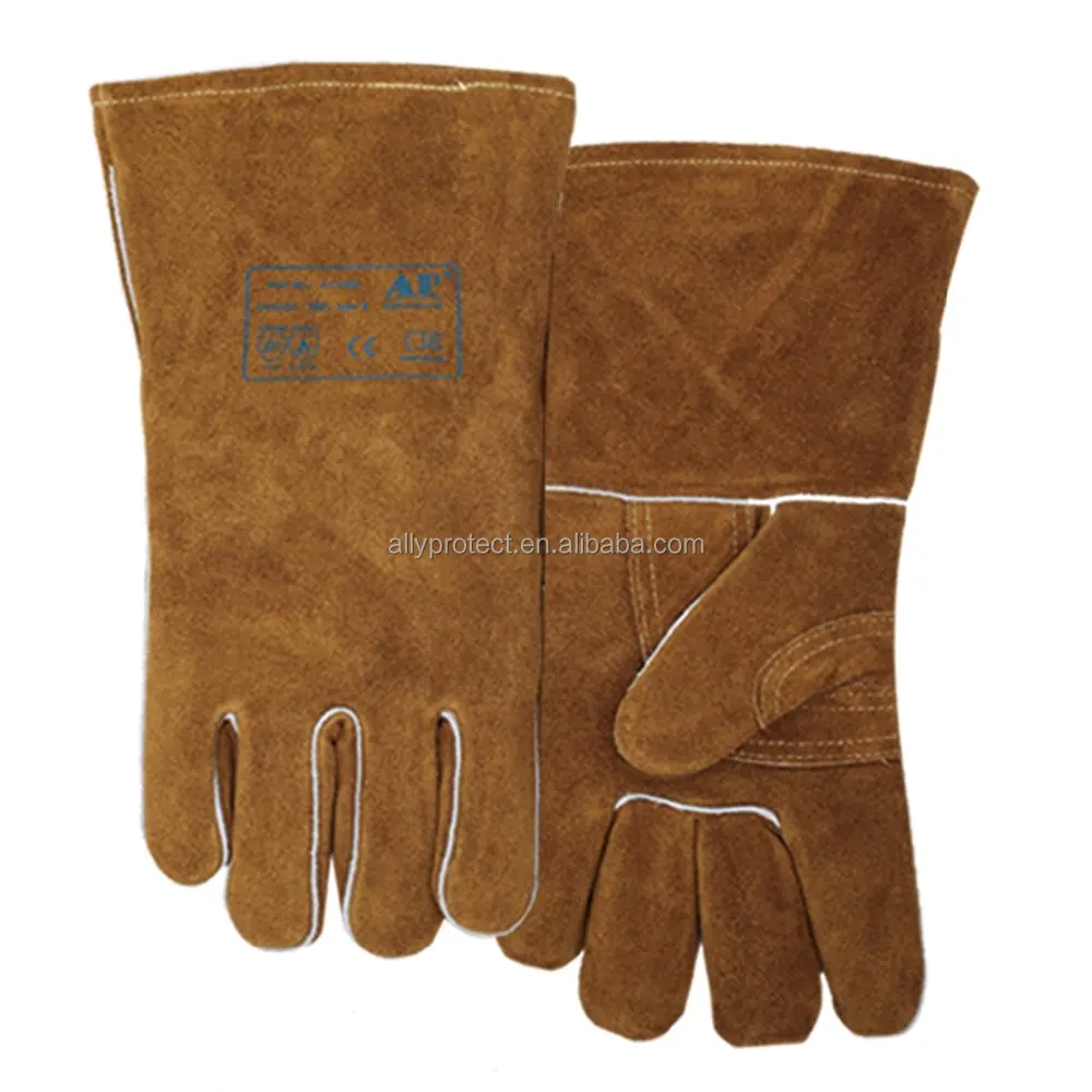 
AP-0606 CE approved split cowhide leather heavy duty durable brown gloves for Mig welding 
