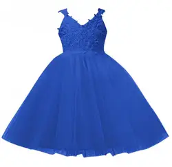 Wholesale lovely pink flower girl dress sleeveless bowknot dress and appliqued lace princess dress