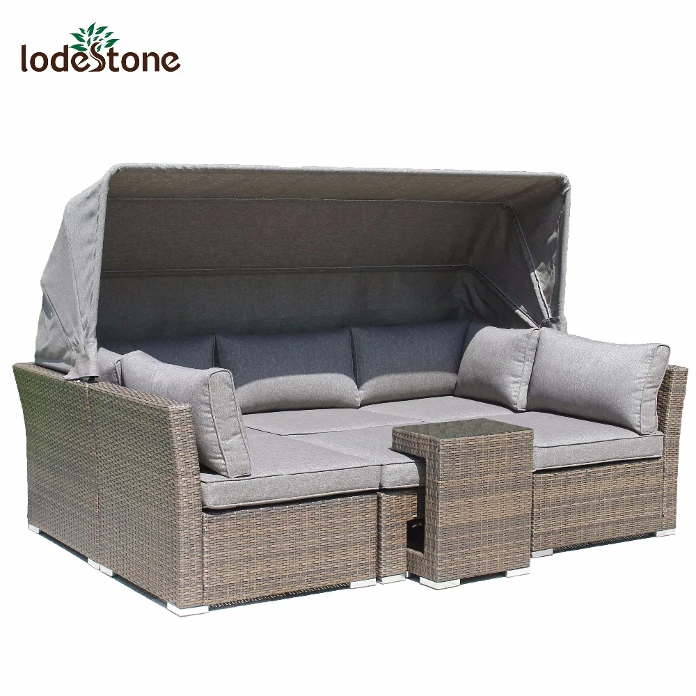 Hot selling garden furniture germany outdoor sectional wicker sofa set canopy
