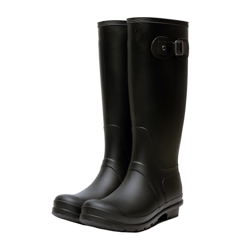 Classic Black Wellies New Design Fashion Wellington Pvc Waterproof Rain Boots With BucklesDurable For Women Rain Knee High Shoes