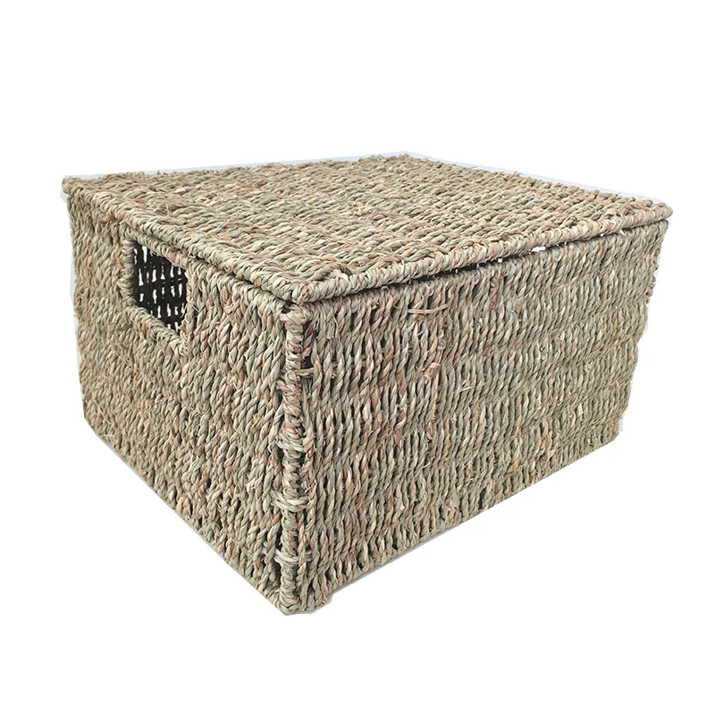 Woven Seagrass Basket Straw Cube Bins With Lid Storage Toys Dec Gift