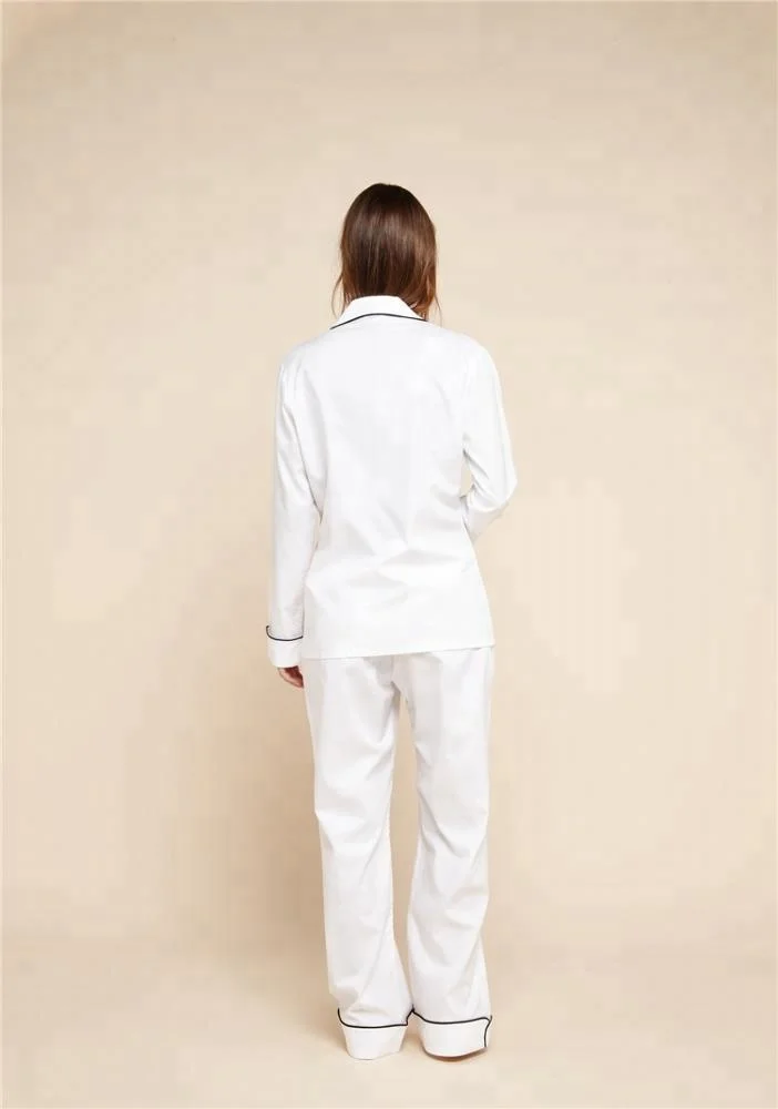 Wholesale Winter Women Long Sleeve Custom Made Two Piece White Knit Cotton Pajamas