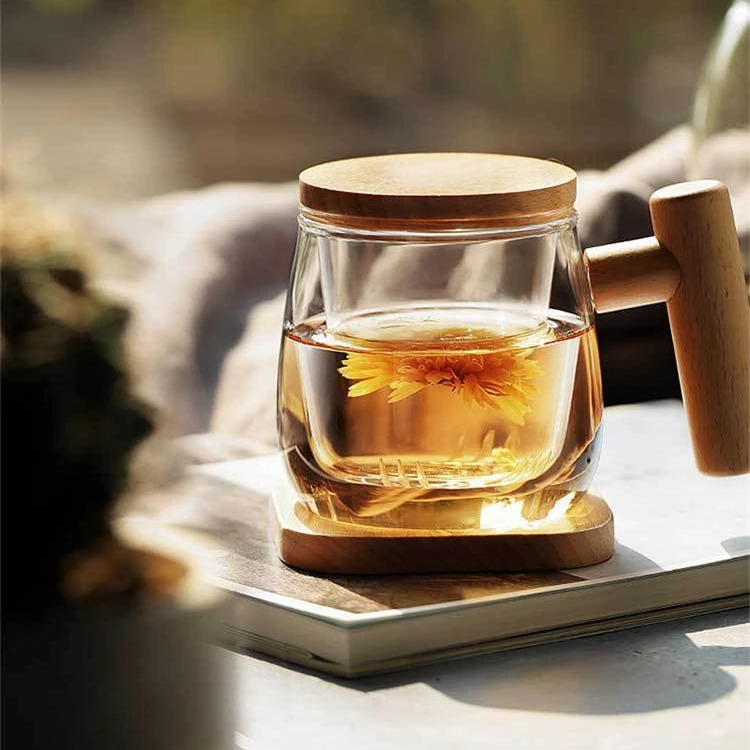 Wholesale  Creative Heat Resistant 300 ml  Tea Glass Cup With Coaster and Handle