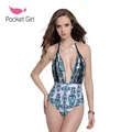 Pocket Girl 2016 New Women Handmade Bodysuit One Piece Print Lemonade Cut Out Swimsuit Biquini Bandage