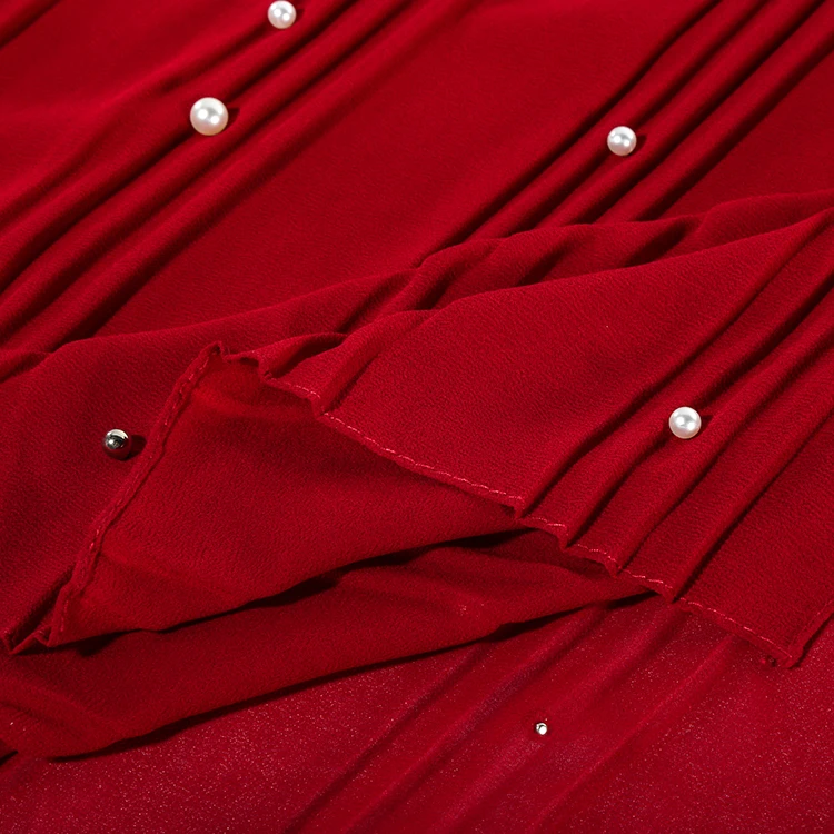 Women Dubai Hijab  Solid Pearls Long Pleated Muslim Chiffon Shawl  hijab