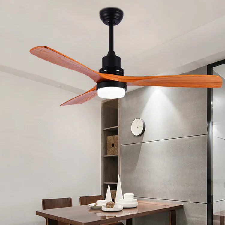Hot Selling 52inch Brown Wood Blade Modern Remote Control 18w Led Light Ceiling Fan