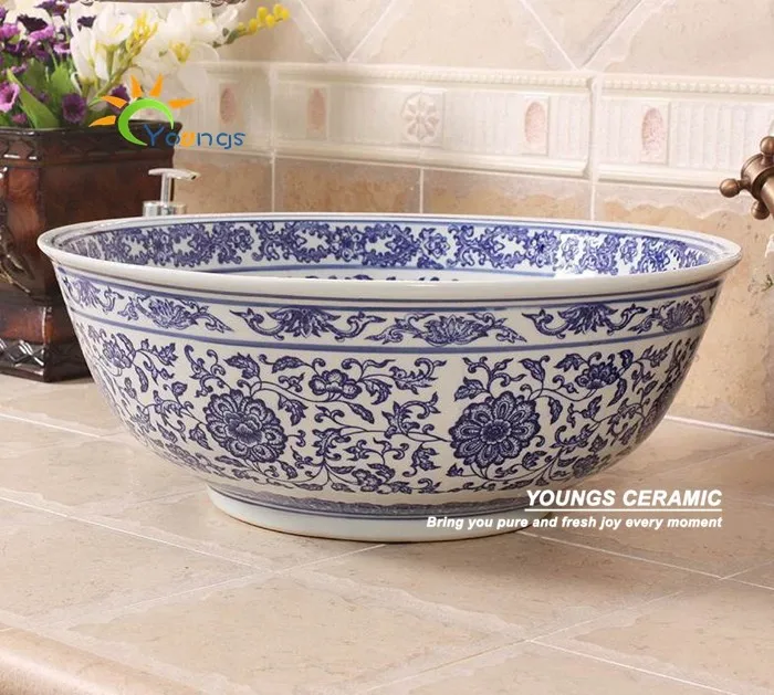 Hot Selling Jingdezhen Ceramic Wash Basin Blue and White