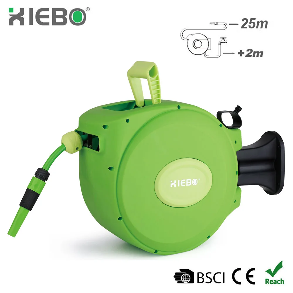 High quality 25m/85ft auto retractable 180 degree swivel wall mounted garden water hose reel Xiebo brand XBW-D03
