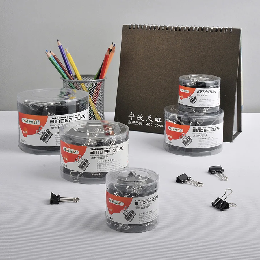 Tenwin 1201 ~ 1206 15 19 25 32 41 50 mm Assorted Sizes Micro Mini Small And Medium Metal Black Documents Binder Clipboard Clips
