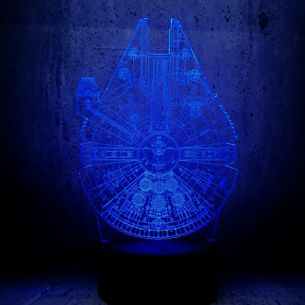 Novelty Millennium Falcon 3D LED Lamp Cool Boy Bedroom Night Light Trek Decor Bulbing Kids Gift Luminaria Gadget