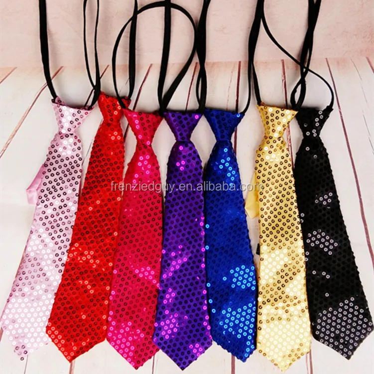 Adjustable Disco Sparkly Sequin Neck Party tie With Zipper For Party Favor