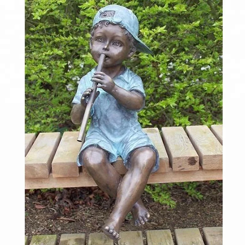 
Boy Playing Flute Bronze Garden Statue Fountain 