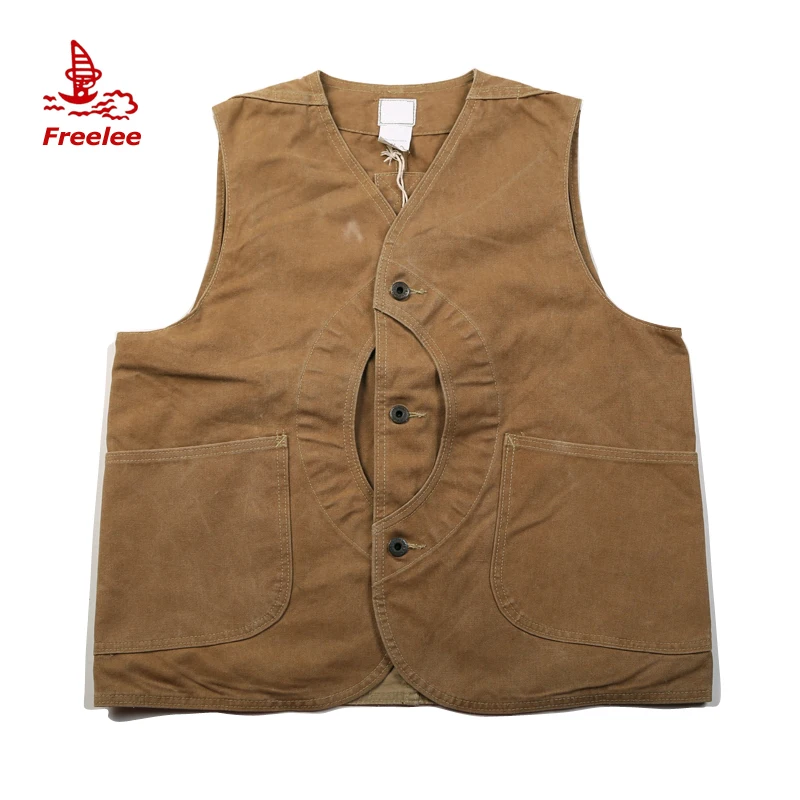 OEM custom outdoor hunting canvas game pocket vest, vintage sleeveless work vest