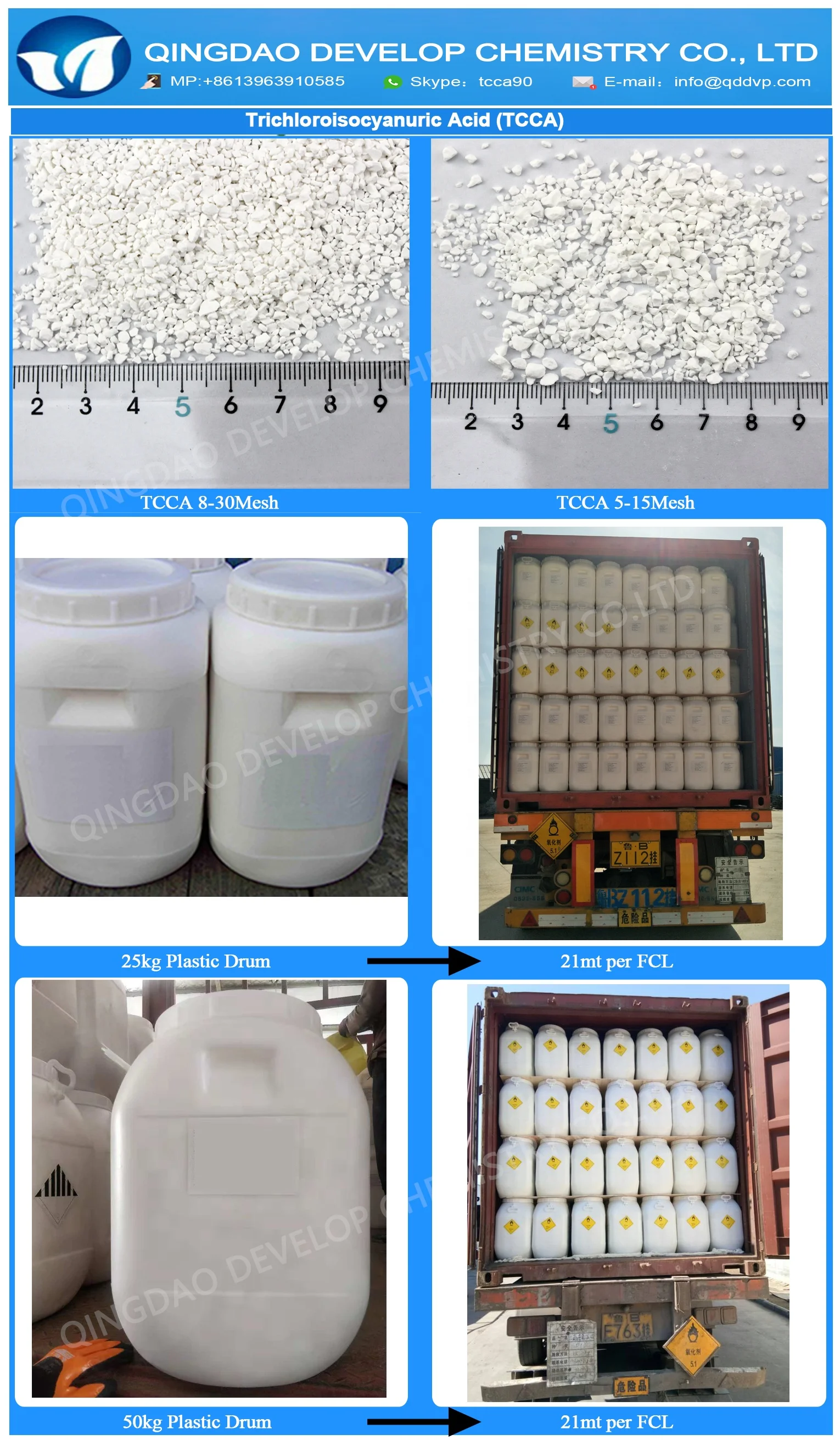 
50KG Plastic Drum 90% Chlorine TCCA TCCA 90% Granular 