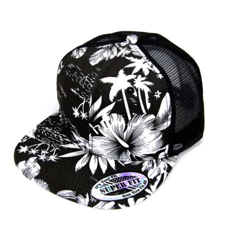 Flower Snapback hat Hawaiian Island Trucker Mesh Baseball cap Flat Bill visor