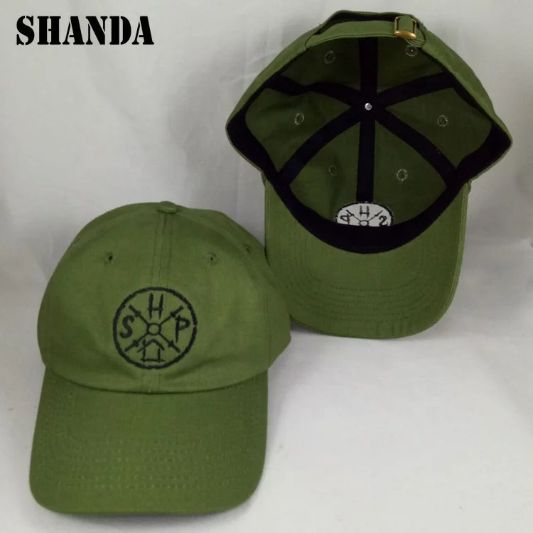 OEM service Strapback back  green100% cotton custom dad hat embroidery
