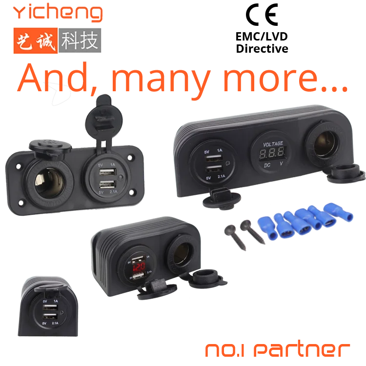 A11 Car Boat Marine Bus Charger Panel mount 12v USB Socket with Digital Voltmeter and Cigarette Lighter Socket