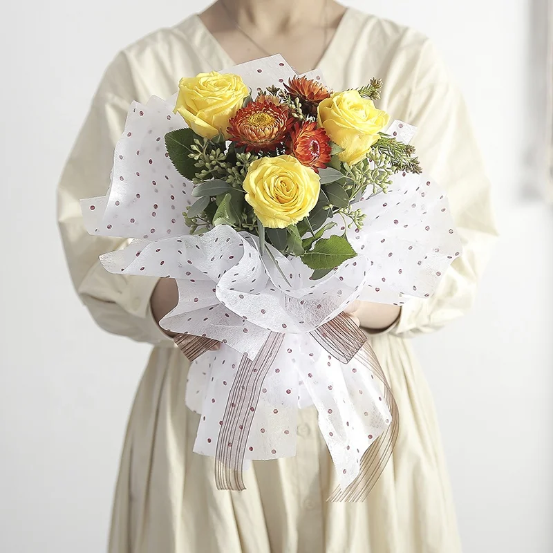 
Recycle Dot Pattern Designs Bouquet Flower Paper Waterproof Tissue Paper 