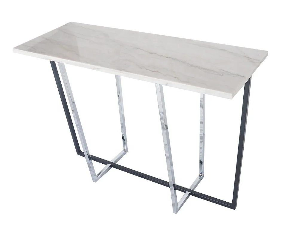
Rectangle Chinese white marble metal frame simple console table 