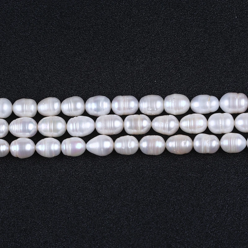 9-10mm Pearl Farm Natural White Rice Shape Freshwater Pearls Strands for Jewellery Making