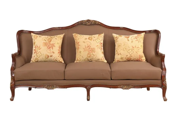 High-end Antique Sofa Set Hand-carved Solid Wood Home Furniture  Sofa Leather 1+2+3 Seat Living Room Antique Sofa Set