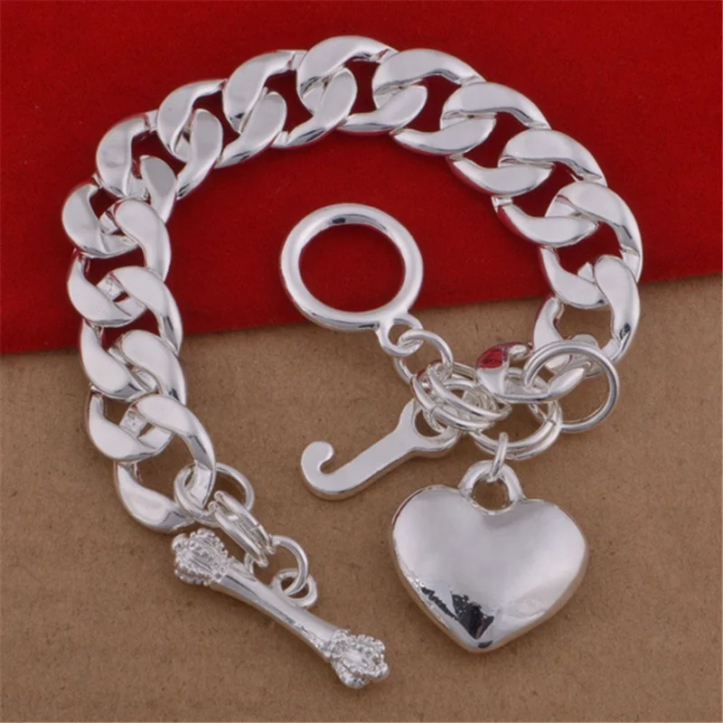 heart pattern korean thai 925 italian silver bracelet