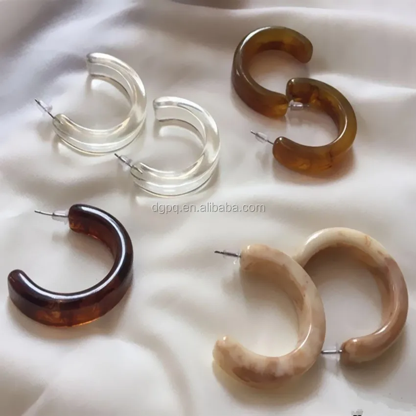 Peichi customize cellulose acetate epoxy resin hoops earring stainless steel fashion jewelry for women