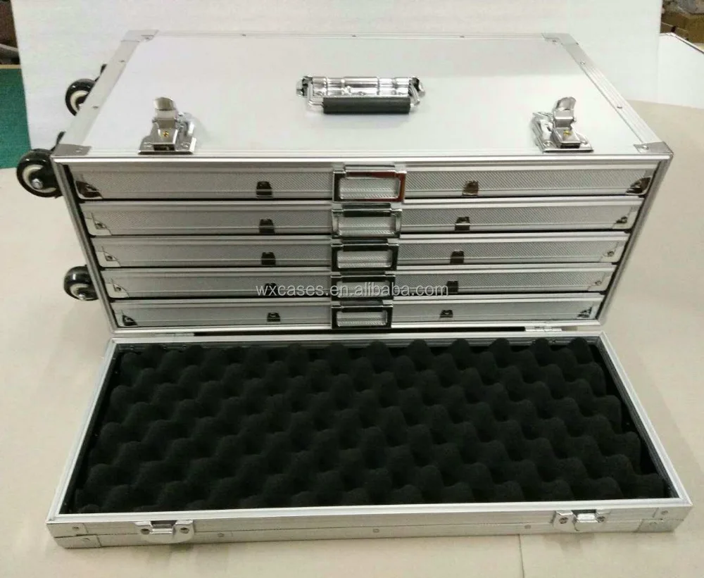 professional rolling makeup case with drawer,trolley jewelry box,cosmetic case with 5 drawers inside
