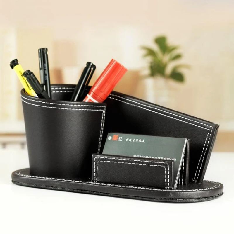 
Dreamtop DTF167 customized design stationery school office card holder PU leather desk pen holder for business 