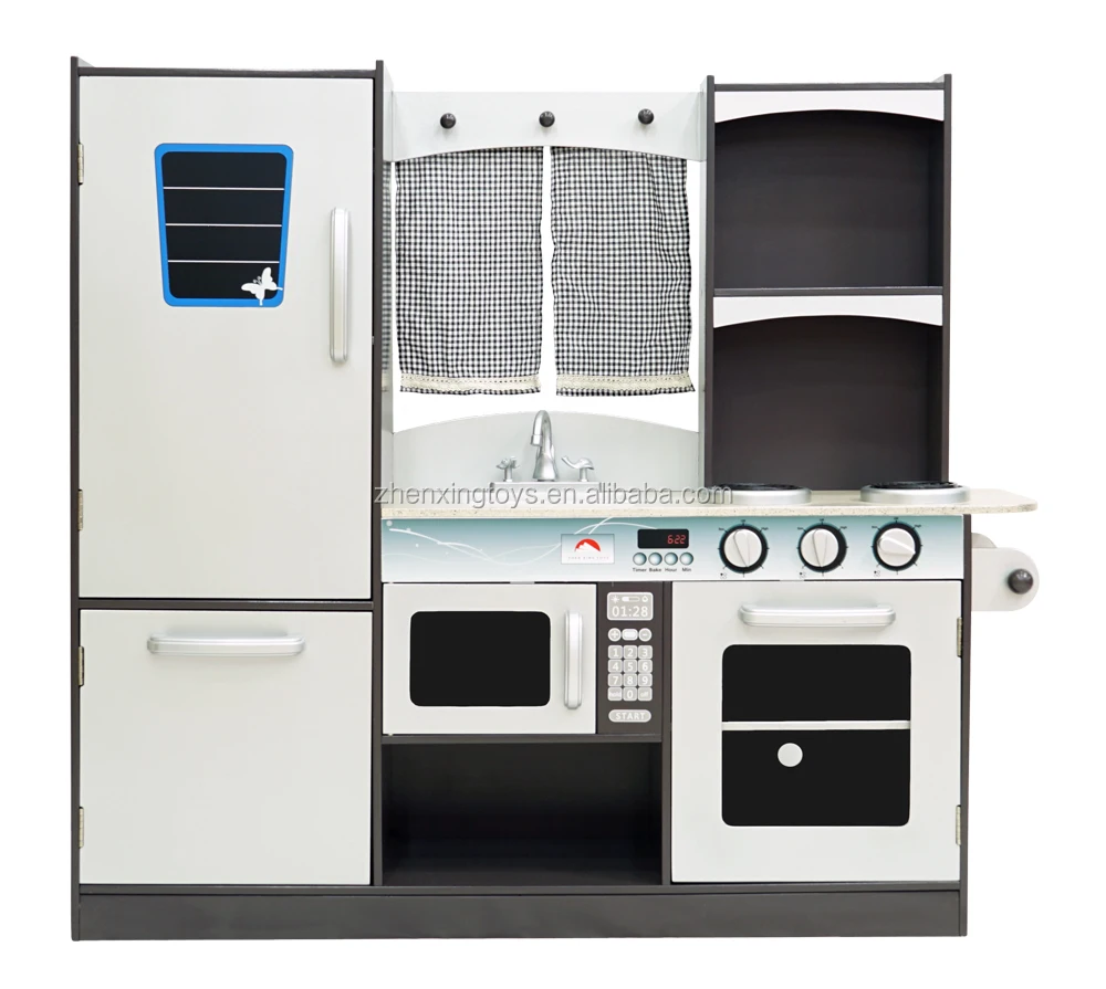 
USA hot-selling black color wooden kids big kitchen toy set 