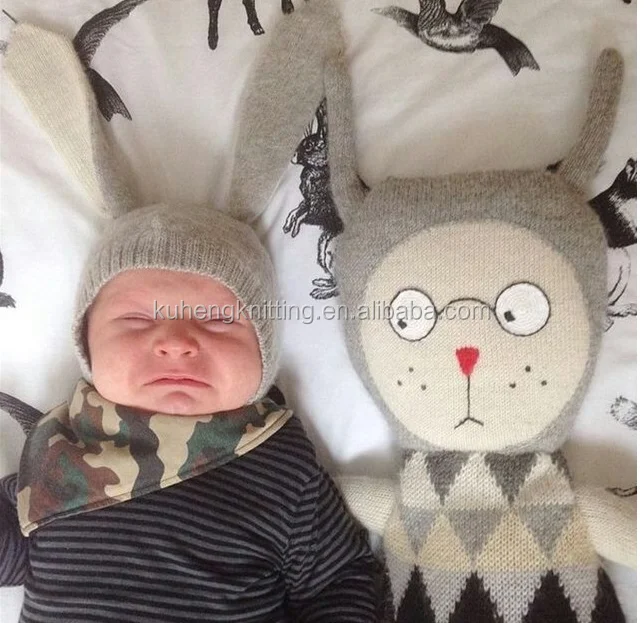 Cute knitted baby hats with long bunny ears
