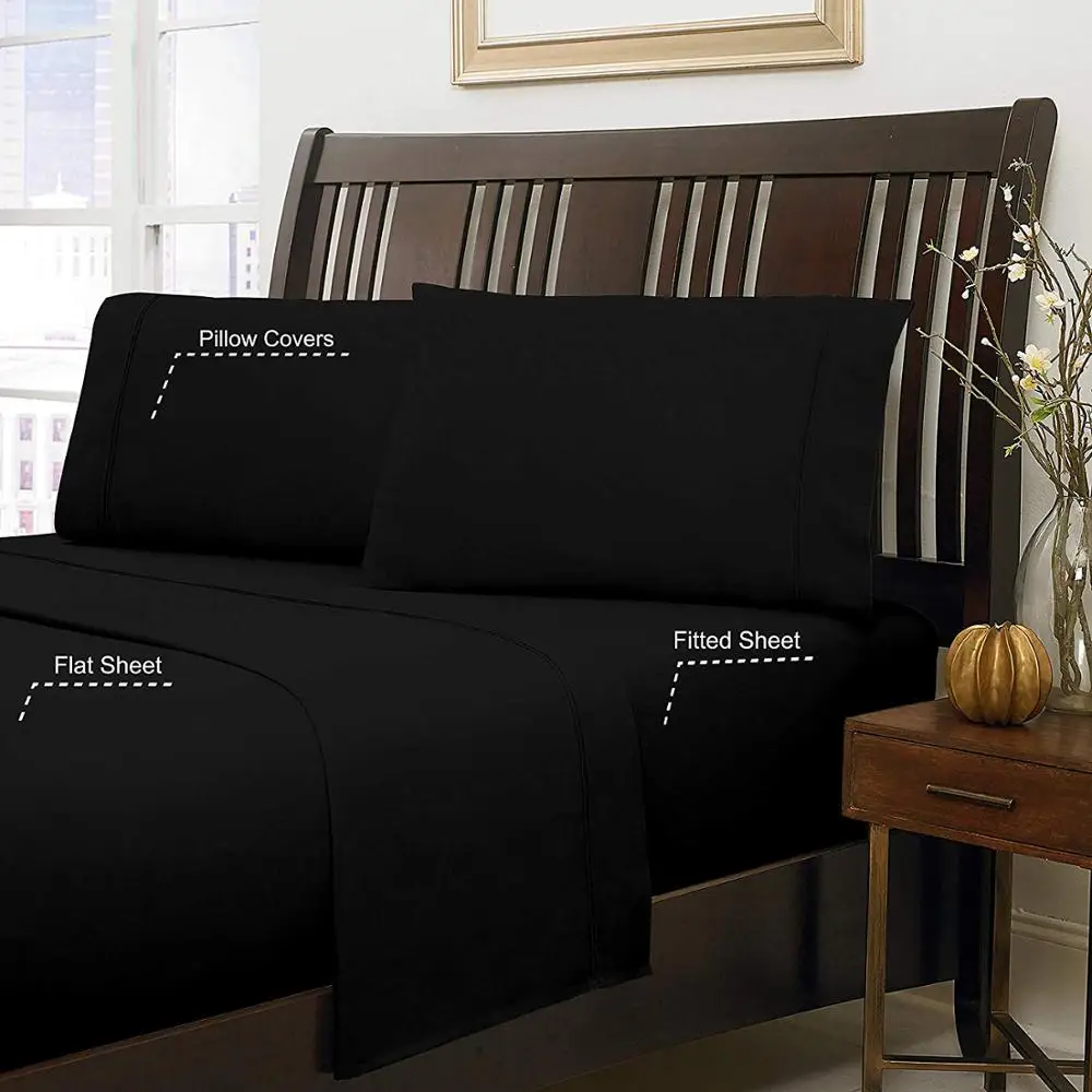 Постельное белье из 300 нитей, 100% хлопок, однотонное, 4 предмета, Комплект постельного белья, полный размер, черный