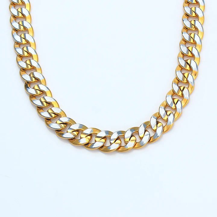 Classical Two-tone Curb Chain For Unisex Woman Man 18k Gold Plated Jewelry Necklace