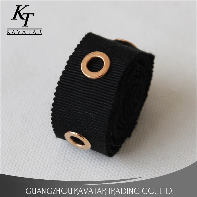Wholesale gold eyelet stud grosgrain ribbon trim for garment and bags use Eyelet belt