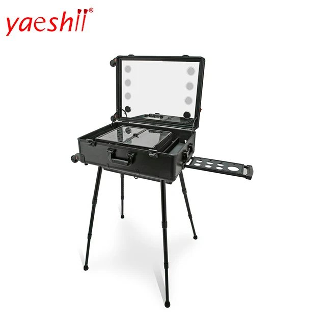 Yaeshii professional aluminum Portable rolling luxury trolley Station studio makeup Artist case With LED Light Music Player